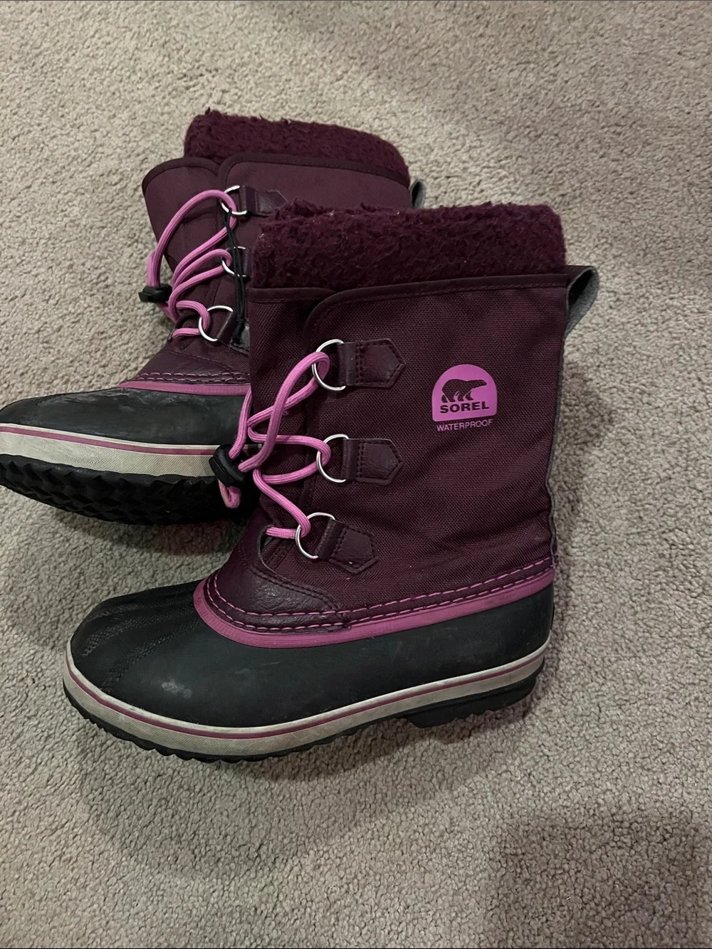 Sorel Girls Waterproof Winter Boots - Plum and Pink
